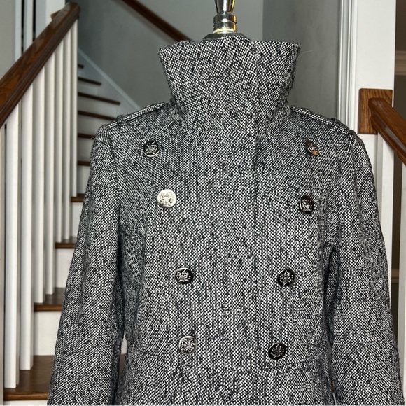 GUESS Wool-Blend Tweed Double Breasted Coat Size Medium - Picture 5 of 13
